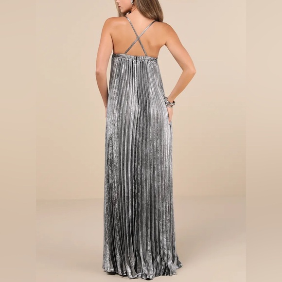 Lulu's Shimmering Silver Pleated Dress - Picture 12 of 14